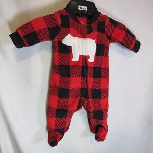 Baby Red & Black Buffalo Check zippered-footed bodysuit with fleece Polar Bear